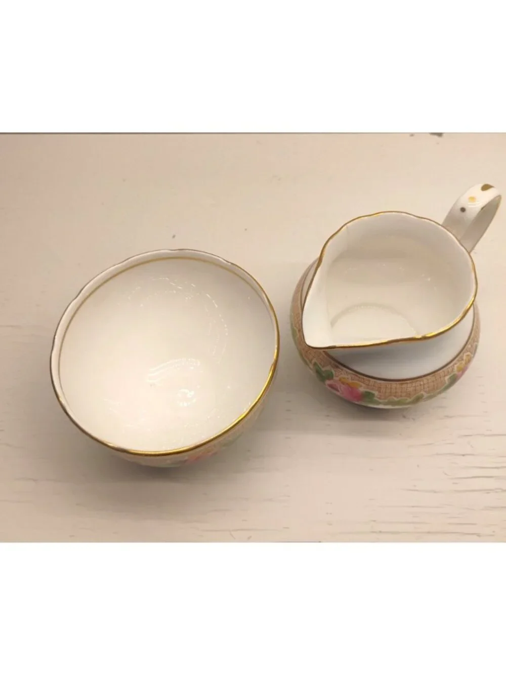 Vtg Collingwoods England Pink Rose Sugar Creamer Pitcher Set
